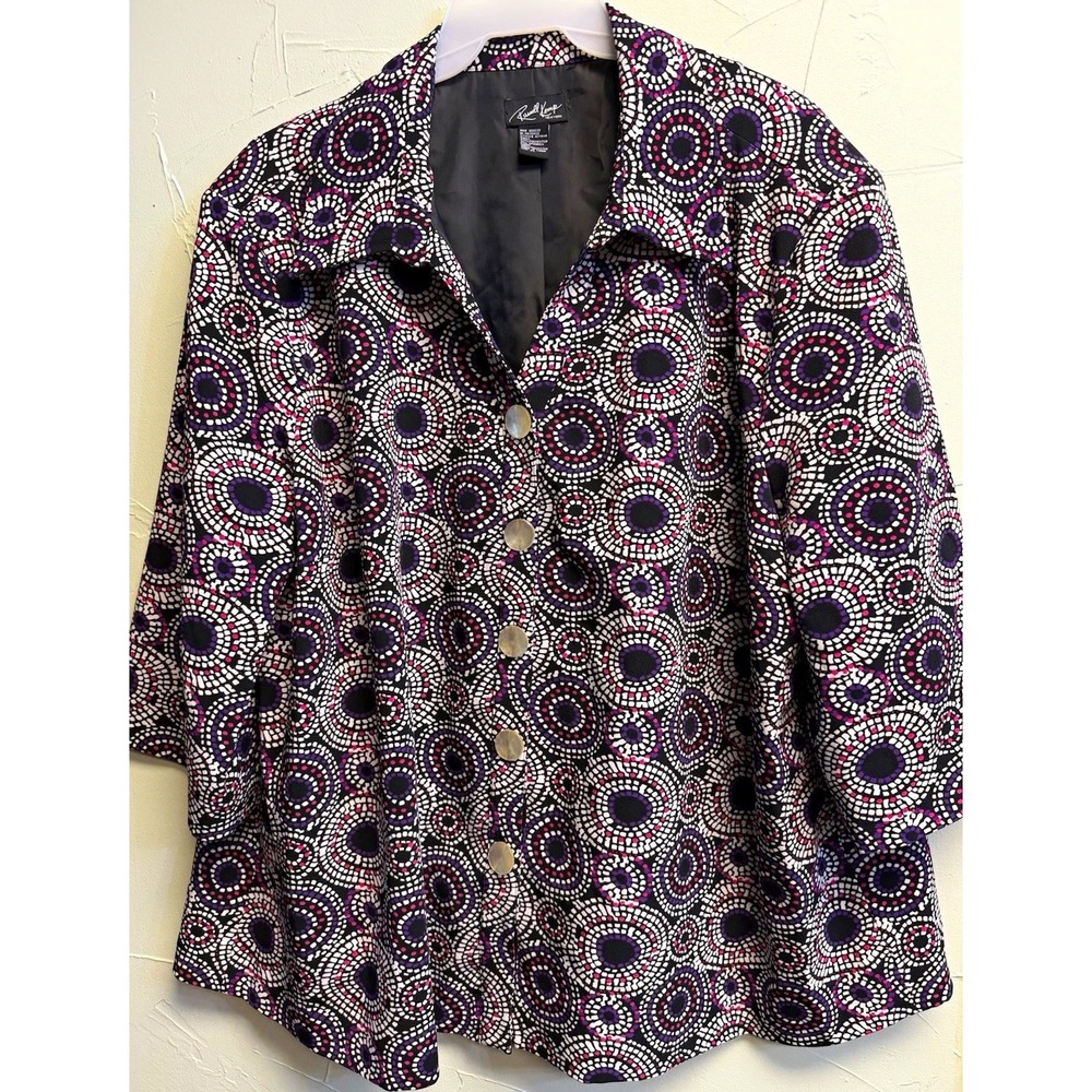Russell Kemp New York Womens 4X Purple Pink Geometric Print Button Front Jacket